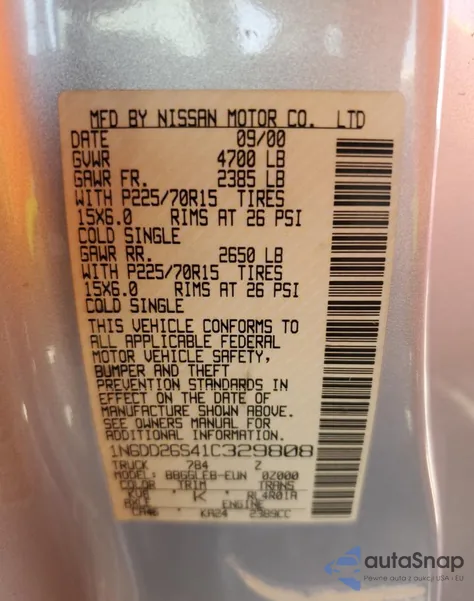 2001 Nissan Frontier King Cab Xe from USA, damaged, VIN 1N6DD26S41C329808